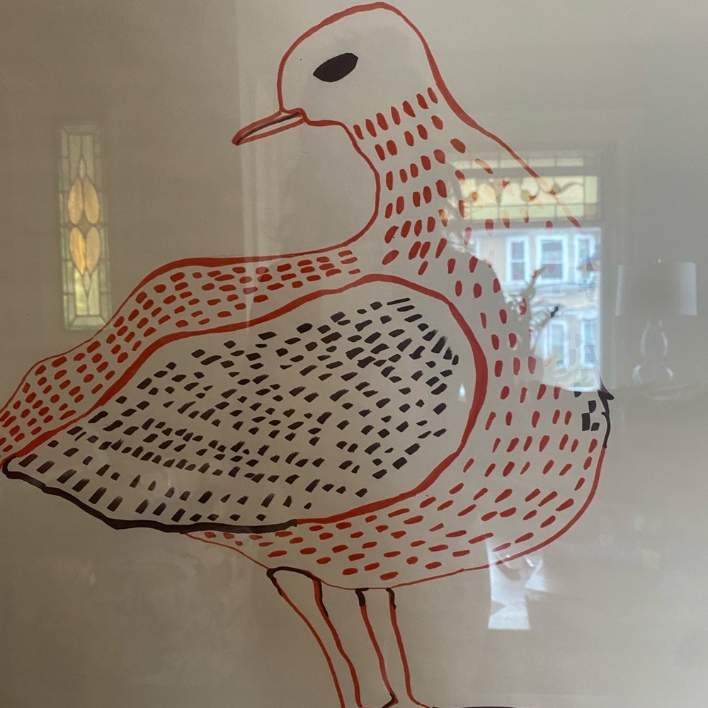 Josef Frank inspired bird in pen on white paper.